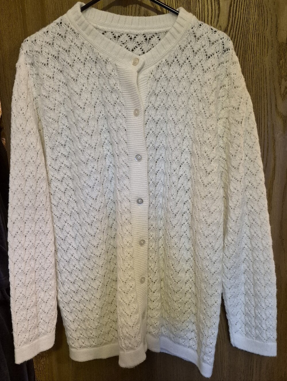 Vtg White Cardigan Sweater Feminine Loose Cable Knit Grandma Cottage Core 2X XL